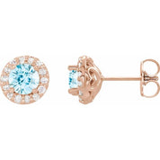 14K Rose Natural Aquamarine & 1/4 CTW Natural Diamond Earrings