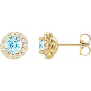 14K Yellow Natural Aquamarine & 1/10 CTW Natural Diamond Earrings