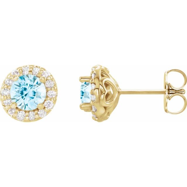 14K Yellow Natural Aquamarine & 1/10 CTW Natural Diamond Earrings