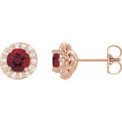 14K Rose 5.5 mm Natural Mozambique Garnet & 1/4 CTW Natural Diamond Earrings