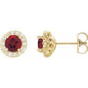 14K Yellow 5.5 mm Natural Mozambique Garnet & 1/4 CTW Natural Diamond Earrings
