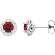 Sterling Silver 5.5 mm Natural Mozambique Garnet & 1/4 CTW Natural Diamond Earrings