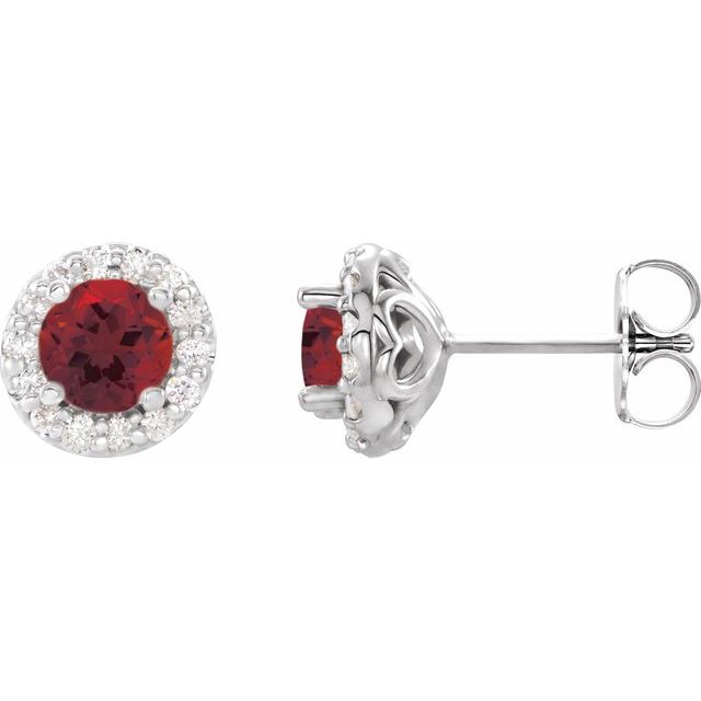 Sterling Silver 5.5 mm Natural Mozambique Garnet & 1/4 CTW Natural Diamond Earrings