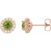 14K Rose Natural Peridot & 1/4 CTW Natural Diamond Earrings