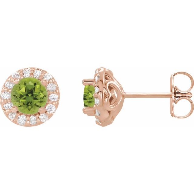 14K Rose Natural Peridot & 1/4 CTW Natural Diamond Earrings