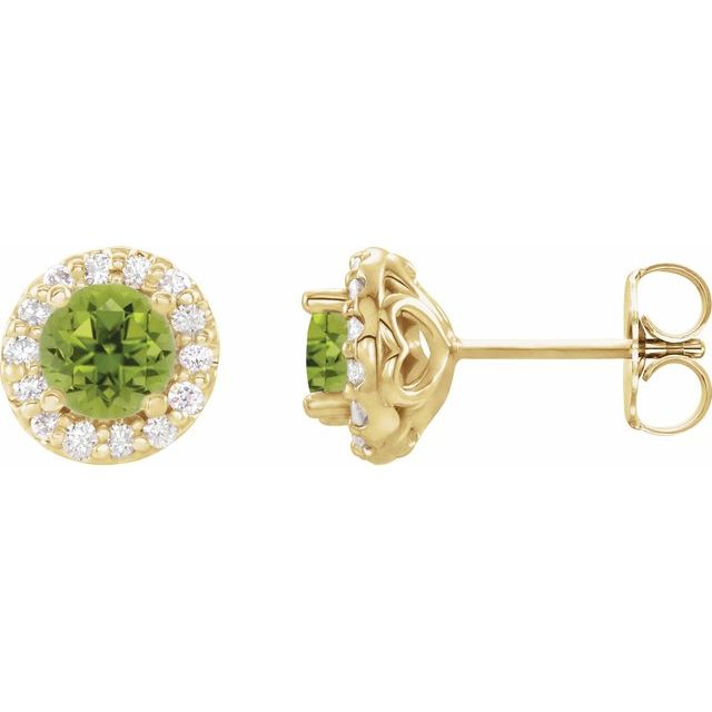 14K Yellow Natural Peridot & 1/3 CTW Natural Diamond Earrings