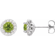 Sterling Silver Natural Peridot & 1/3 CTW Natural Diamond Earrings