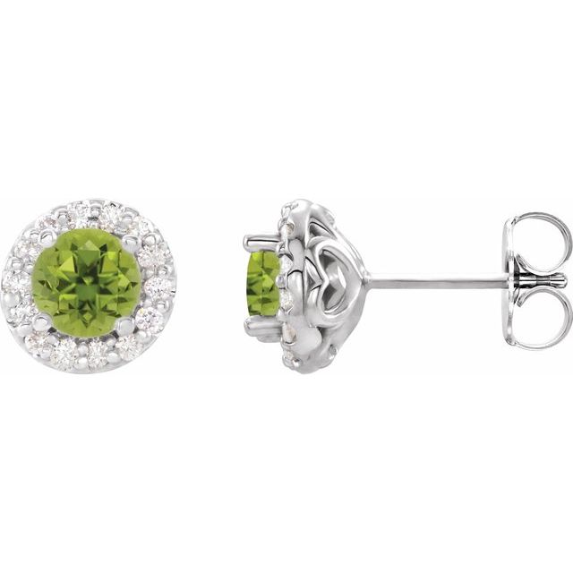 Sterling Silver Natural Peridot & 1/3 CTW Natural Diamond Earrings