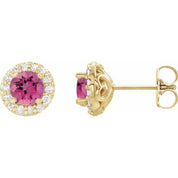 14K Yellow 6 mm Natural Pink Tourmaline & 1/4 CTW Natural Diamond Earrings