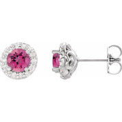 Sterling Silver 6 mm Natural Pink Tourmaline & 1/4 CTW Natural Diamond Earrings