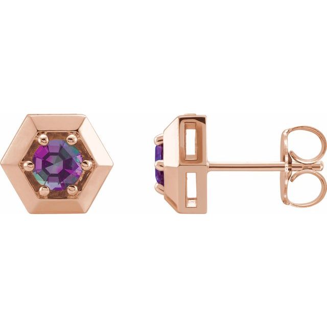 14K Rose Lab-Grown Alexandrite Geometric Earrings