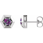 Sterling Silver Lab-Grown Alexandrite Geometric Earrings