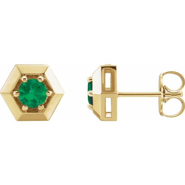 14K Yellow Lab-Grown Emerald Geometric Earrings