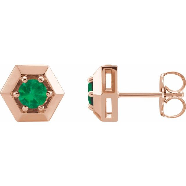 14K Rose Lab-Grown Emerald Geometric Earrings