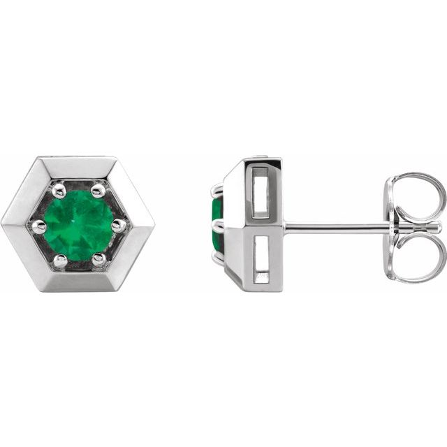 Platinum Lab-Grown Emerald Geometric Earrings