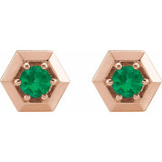 14K Rose Lab-Grown Emerald Geometric Earrings