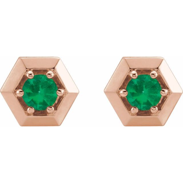 14K Rose Lab-Grown Emerald Geometric Earrings