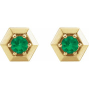 14K Yellow Lab-Grown Emerald Geometric Earrings