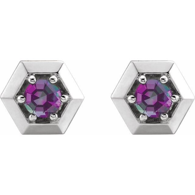 Sterling Silver Lab-Grown Alexandrite Geometric Earrings