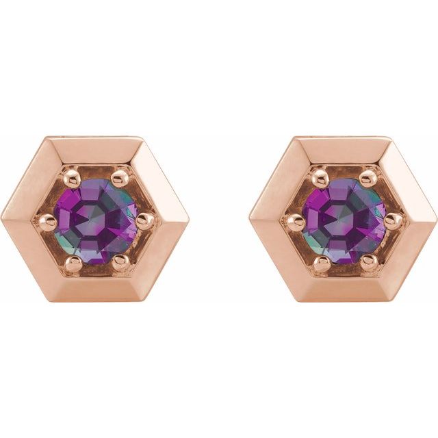 14K Rose Lab-Grown Alexandrite Geometric Earrings
