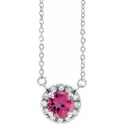 Sterling Silver 4 mm Natural Pink Tourmaline & .05 CTW Natural Diamond 18" Necklace