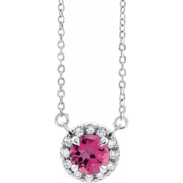 Sterling Silver 4 mm Natural Pink Tourmaline & .05 CTW Natural Diamond 18" Necklace