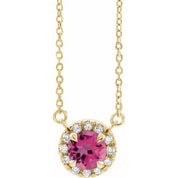 14K Yellow 3 mm Natural Pink Tourmaline & .03 CTW Natural Diamond 18" Necklace