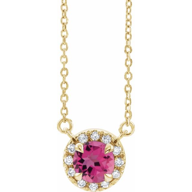 14K Yellow 3 mm Natural Pink Tourmaline & .03 CTW Natural Diamond 18" Necklace