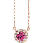 14K Rose 3.5 mm Natural Pink Tourmaline & .03 CTW Natural Diamond 18" Necklace