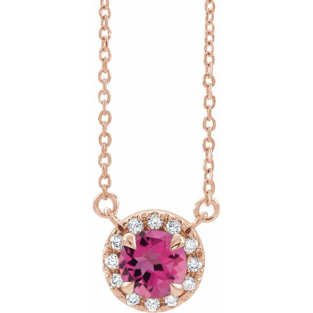 14K Rose 3.5 mm Natural Pink Tourmaline & .03 CTW Natural Diamond 18" Necklace