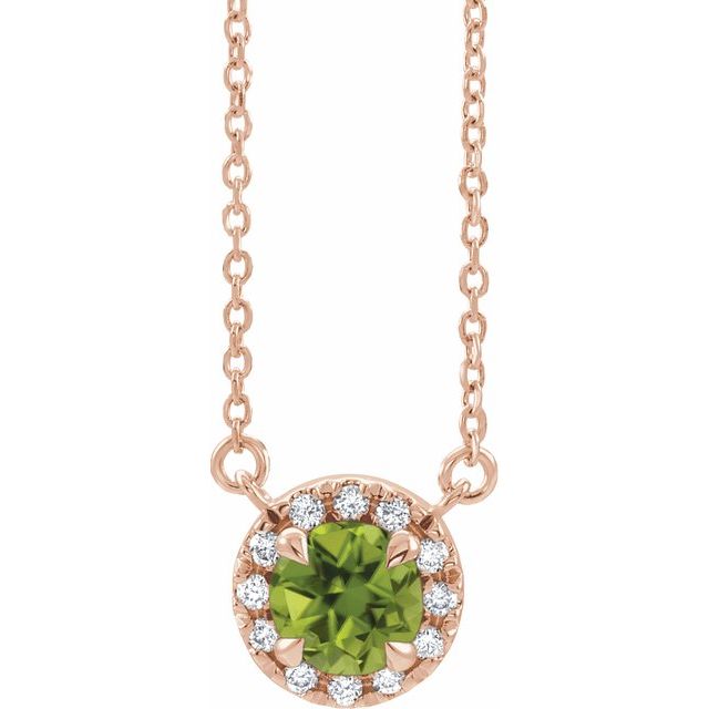 14K Rose 3 mm Natual Peridot & .03 CTW Natual Diamond 16" Necklace