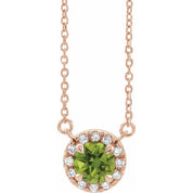 14K Rose 4.5 mm Natural Peridot & .05 CTW Natural Diamond 18" Necklace