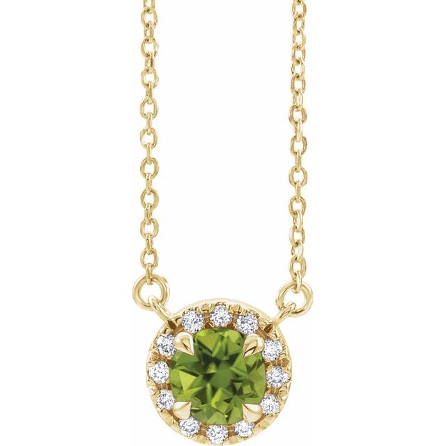 14K Yellow 3 mm Natural Peridot & .03 CTW Natural Diamond 18" Necklace