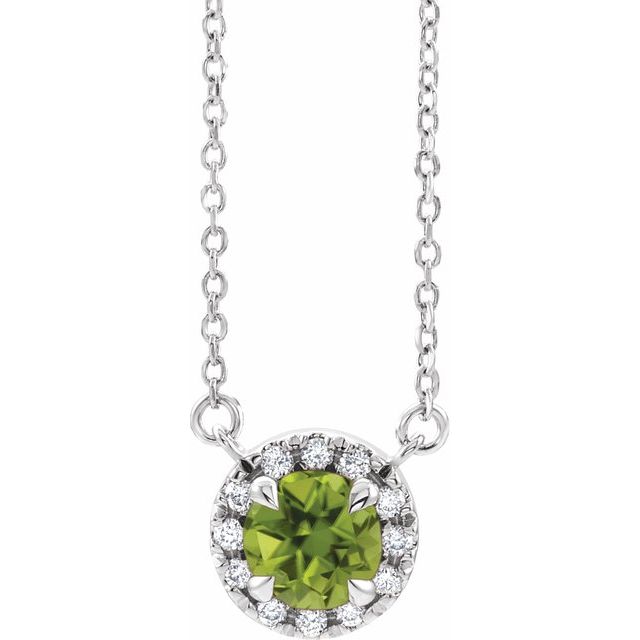 Sterling Silver 3.5 mm Natural Peridot & .03 CTW Natural Diamond 18" Necklace