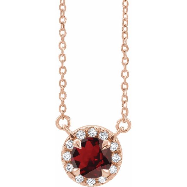 14K Rose 3 mm Natual Mozambique Garnet & .03 CTW Natual Diamond 16" Necklace