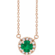 14K Rose 3.5 mm Lab-Grown Emerald & .03 CTW Natural Diamond 18" Necklace