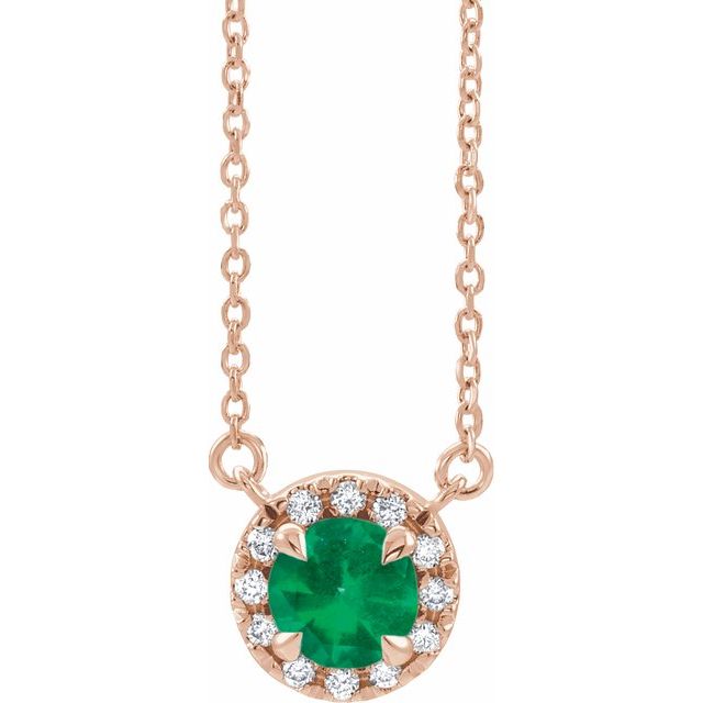 14K Rose 3 mm Lab-Grown Emerald & .03 CTW Natural Diamond 18" Necklace
