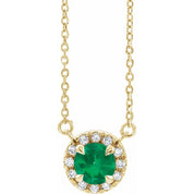 14K Yellow 3 mm Lab-Grown Emerald & .03 CTW Natural Diamond 16" Necklace