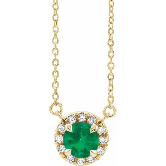 14K Yellow 4.5 mm Lab-Grown Emerald & .05 CTW Natural Diamond 18" Necklace