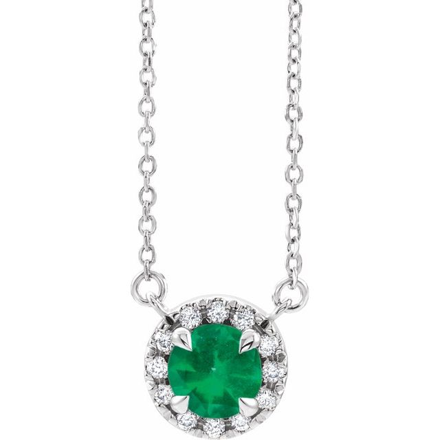 Sterling Silver 3 mm  Lab-Grown Emerald & .03 CTW Natural Diamond 18" Necklace