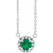 Sterling Silver 4 mm Lab-Grown Emerald & .05 CTW Natural Diamond 18" Necklace