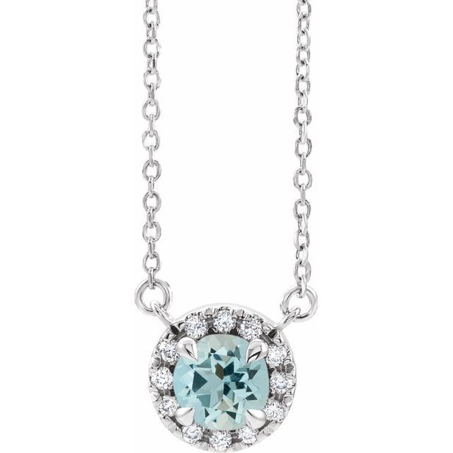 Sterling Silver 3.5 mm Natural Aquamarine & .03 CTW Natural Diamond 18" Necklace