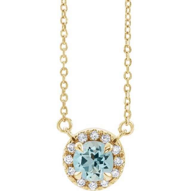 14K Yellow 5 mm Natural Aquamarine & 1/10 CTW Natural Diamond 18" Necklace