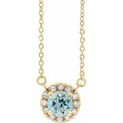 14K Yellow 4.5 mm Natural Aquamarine & .05 CTW Natural Diamond 16" Necklace