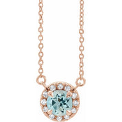 14K Rose 3 mm Natural Aquamarine & .03 CTW Natural Diamond 16" Necklace
