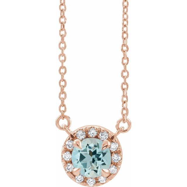14K Rose 3 mm Natural Aquamarine & .03 CTW Natural Diamond 16" Necklace