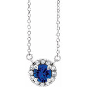 14K Lab-Grown Blue Sapphire & Natural Diamond Necklace in Gold with Various Gemstone Sizes