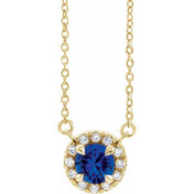 14K Lab-Grown Blue Sapphire & Natural Diamond Necklace in Gold with Various Gemstone Sizes