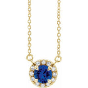14K Lab-Grown Blue Sapphire & Natural Diamond Necklace in Gold with Various Gemstone Sizes