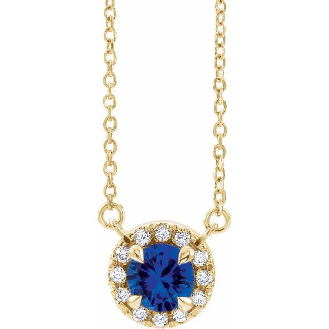 14K Lab-Grown Blue Sapphire & Natural Diamond Necklace in Gold with Various Gemstone Sizes